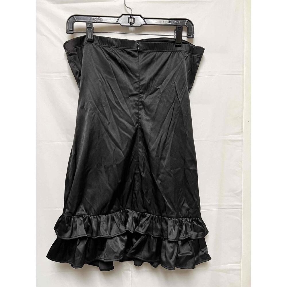 Misope Womens Black Satin Strapless Ruffle Hem Mini Dress Size L Women - Picture 6 of 9